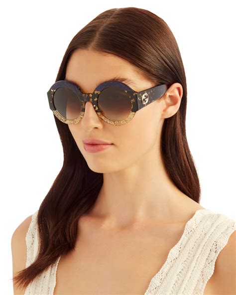 gucci oversized color block glitter round sunglasses|gucci 60mm butterfly sunglasses.